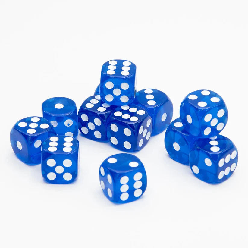 16mm D6 | Transparent Blue | Round Edge | 12 Pack