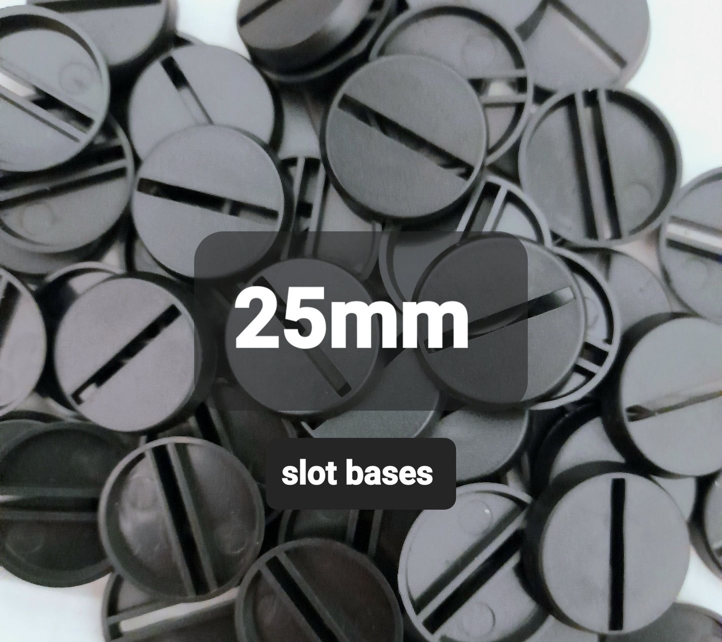 Wargaming 25mm round plastic miniature bases with slots