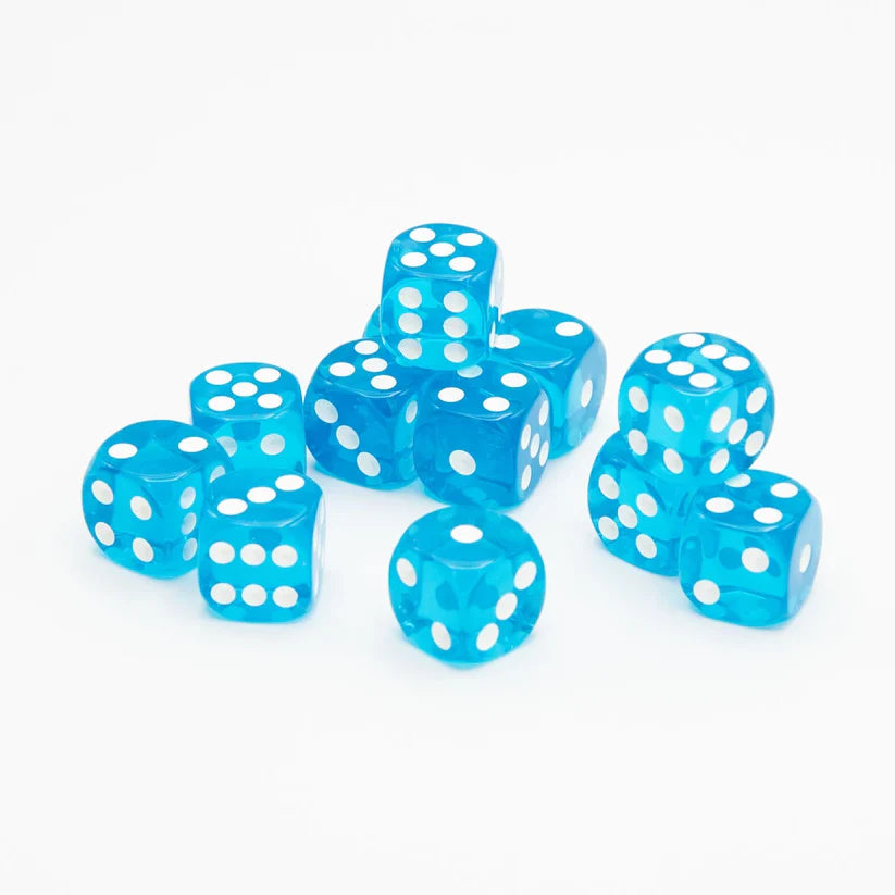 16mm D6 | Transparent Light Blue  | Round Edge | 12 Pack