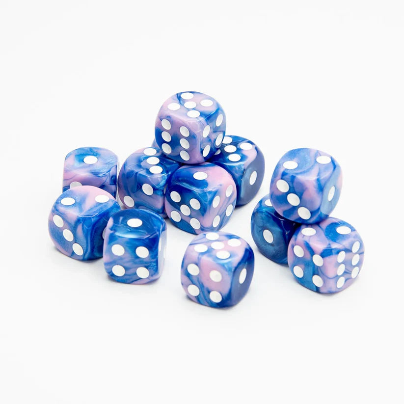 16mm D6 | Iridescent Pink and Blue | Round Edge | 12 Pack