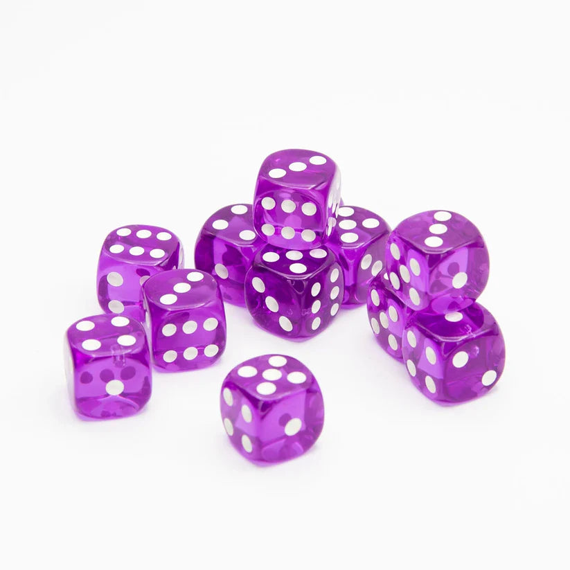 16mm D6 | Transparent Purple | Round Edge | 12 Pack