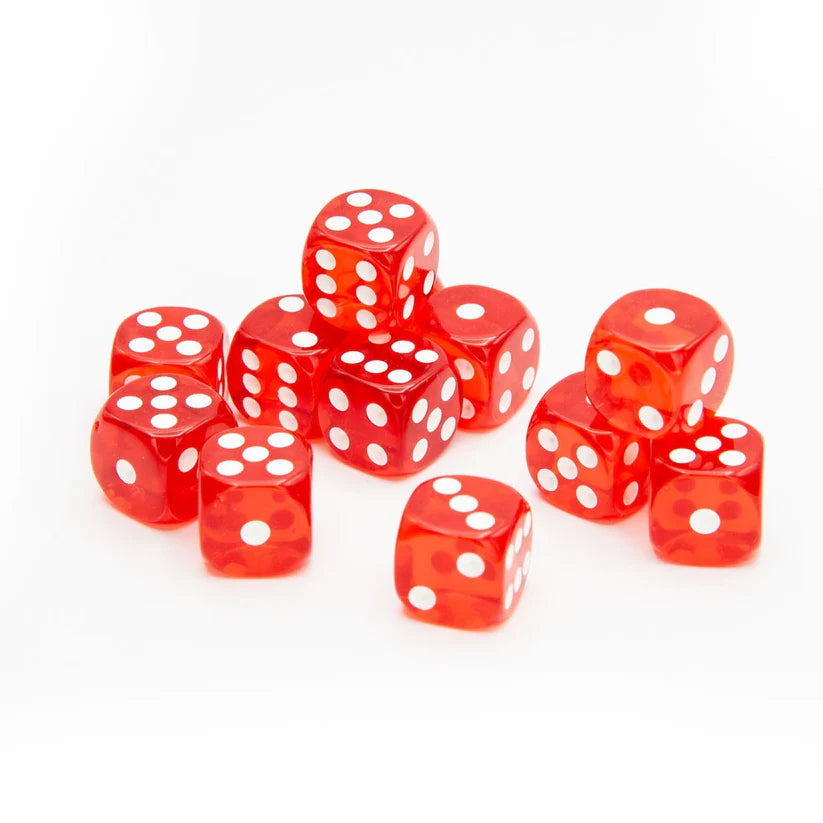 16mm D6 | Transparent Red | Round Edge | 12 Pack